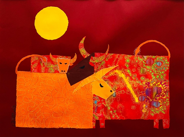 A paper collage painting by the HCM City-based artist Hoàng Phương Liên