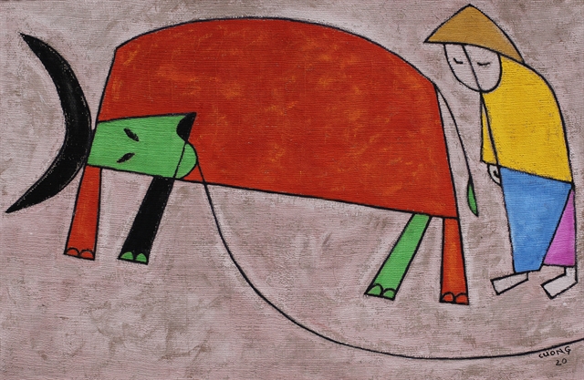 Buffalo-themed painting by Lê Thiết Cương, leader of G39